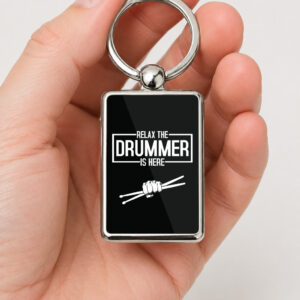 Relax The Drummer Is Here Keyring, Double Sided Metal Keychain, Drummer Gift, Drum Player Present, Musician Accessory