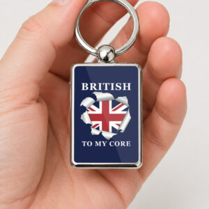 British To My Core Keyring Double Sided Metal Keychain, Union Jack Gift, British Pride UK Souvenir, Patriotic Gift