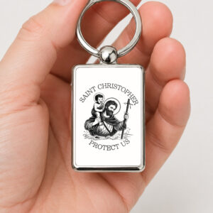 Saint Christopher Protect Us Keyring Double Sided Metal Keychain, Travel Prayer Gift, Patron Saint Traveler Keepsake