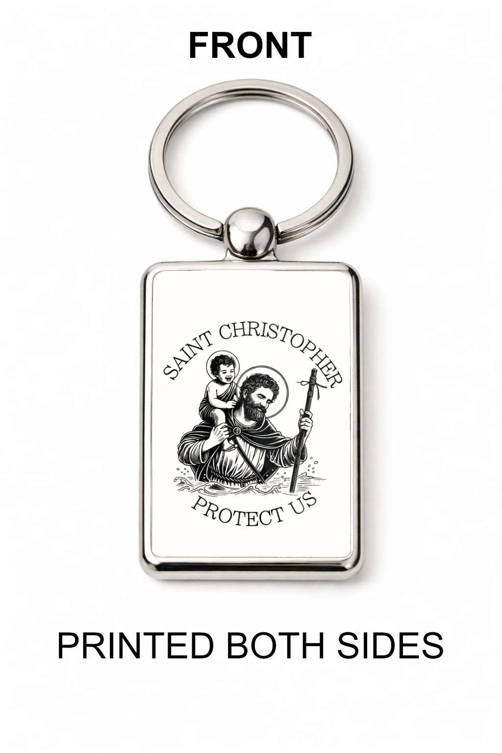 Saint Christopher Protect Us Keyring Double Sided Metal Keychain, Travel Prayer Gift, Patron Saint Traveler Keepsake - Image 2