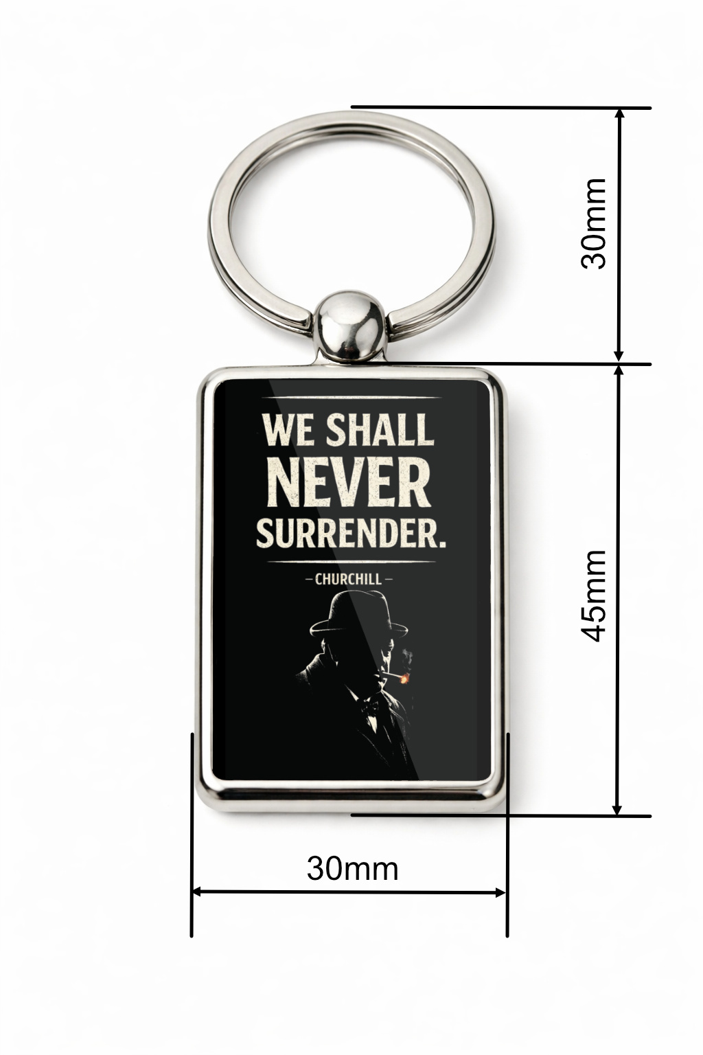 We Shall Never Surrender Keyring Double Sided Metal Keychain, Churchill Quote Gift, Inspirational British History Keepsake - Image 4