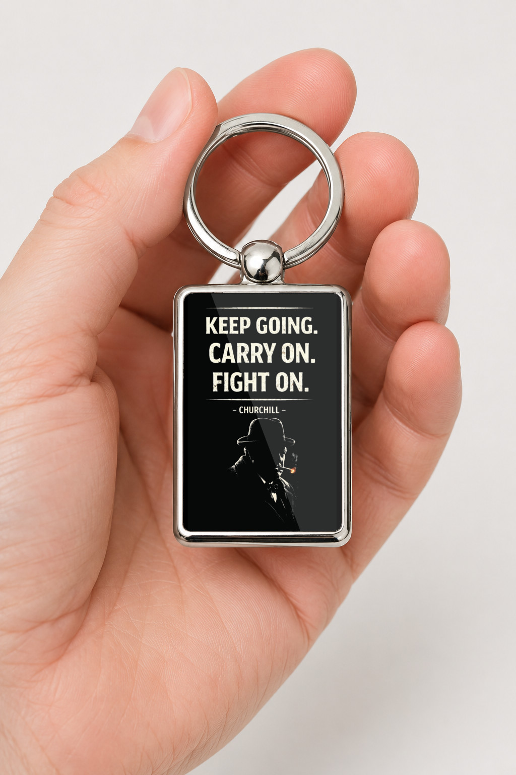 Keep Going Carry On Fight On Keyring Double Sided Metal Keychain, Churchill Quote Gift, Motivational Keepsake, Inspirational Gift - Image 2