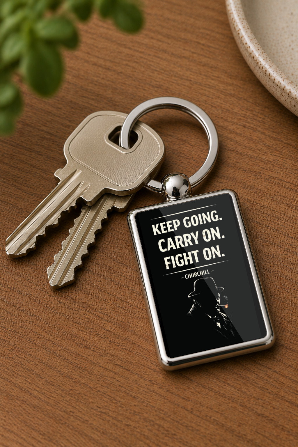 Keep Going Carry On Fight On Keyring Double Sided Metal Keychain, Churchill Quote Gift, Motivational Keepsake, Inspirational Gift