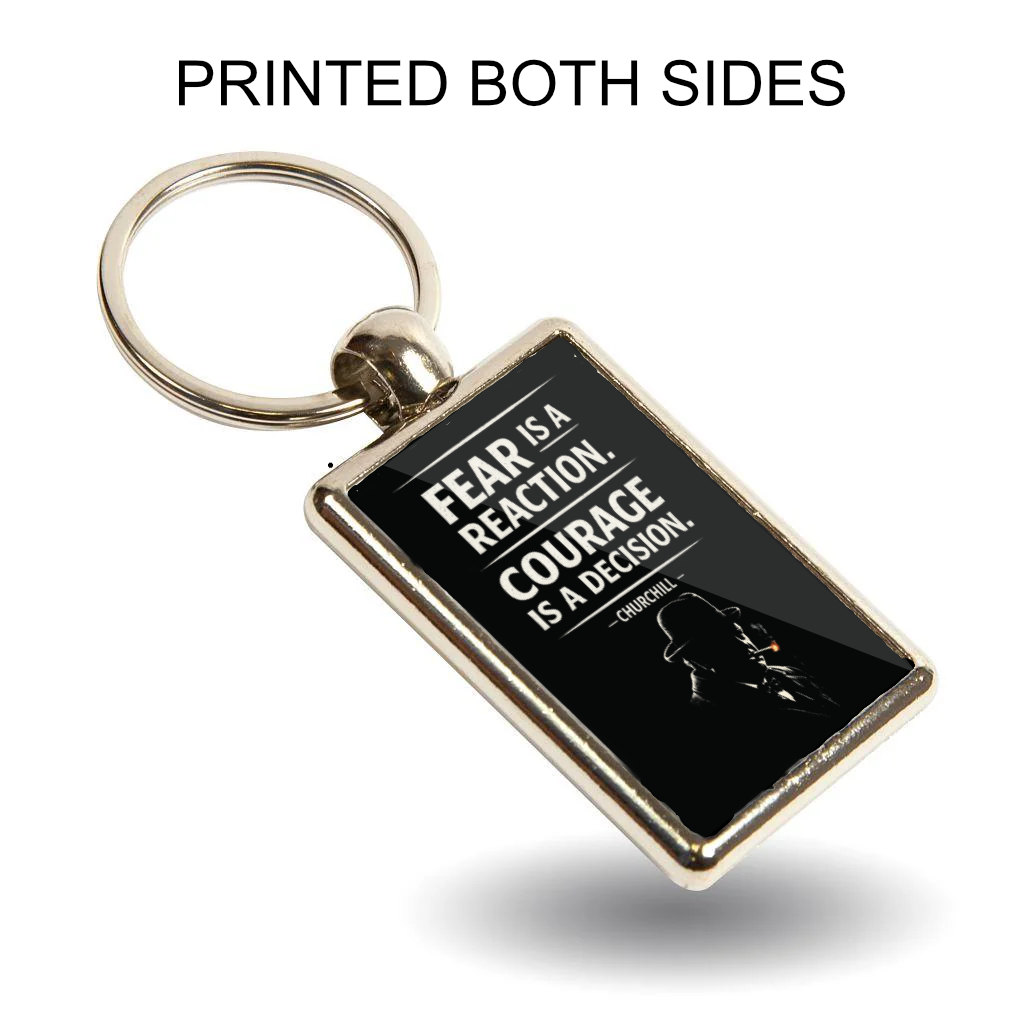 Fear Is a Reaction Courage Is a Decision Keyring, Churchill Quote Double Sided Metal Keychain, Inspirational Gift - Image 3