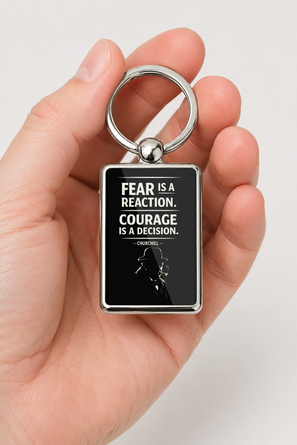 Fear Is a Reaction Courage Is a Decision Keyring, Churchill Quote Double Sided Metal Keychain, Inspirational Gift - Image 2