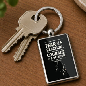 Fear Is a Reaction Courage Is a Decision Keyring, Churchill Quote Double Sided Metal Keychain, Inspirational Gift