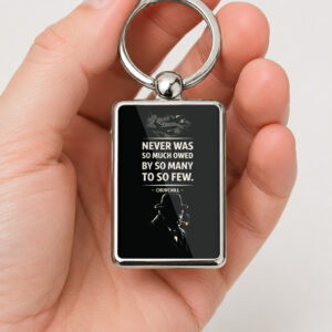 Never Was So Much Owed Keyring Double Sided Metal Keychain, Churchill Quote Gift, RAF Tribute, Battle of Britain Keepsake