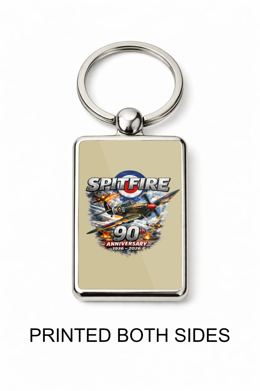 Spitfire 90th Anniversary Keyring Double Sided Metal Keychain, WWII Aircraft Gift, RAF Spitfire Souvenir, Aviation Gift - Image 3