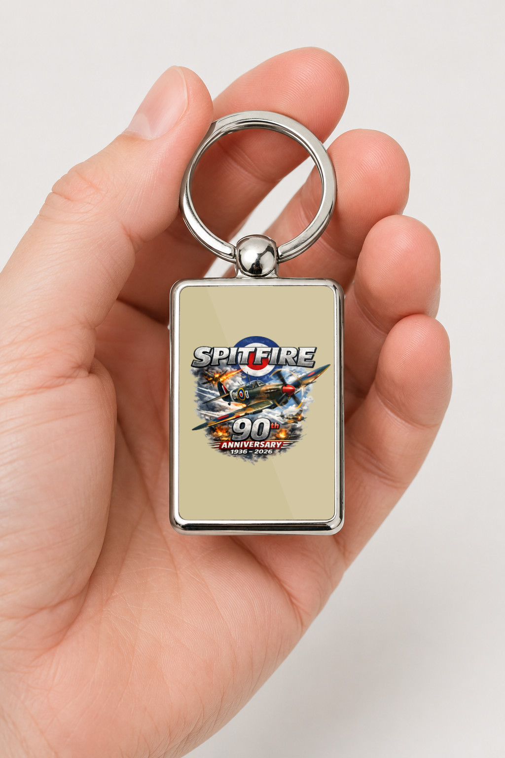 Spitfire 90th Anniversary Keyring Double Sided Metal Keychain, WWII Aircraft Gift, RAF Spitfire Souvenir, Aviation Gift - Image 2