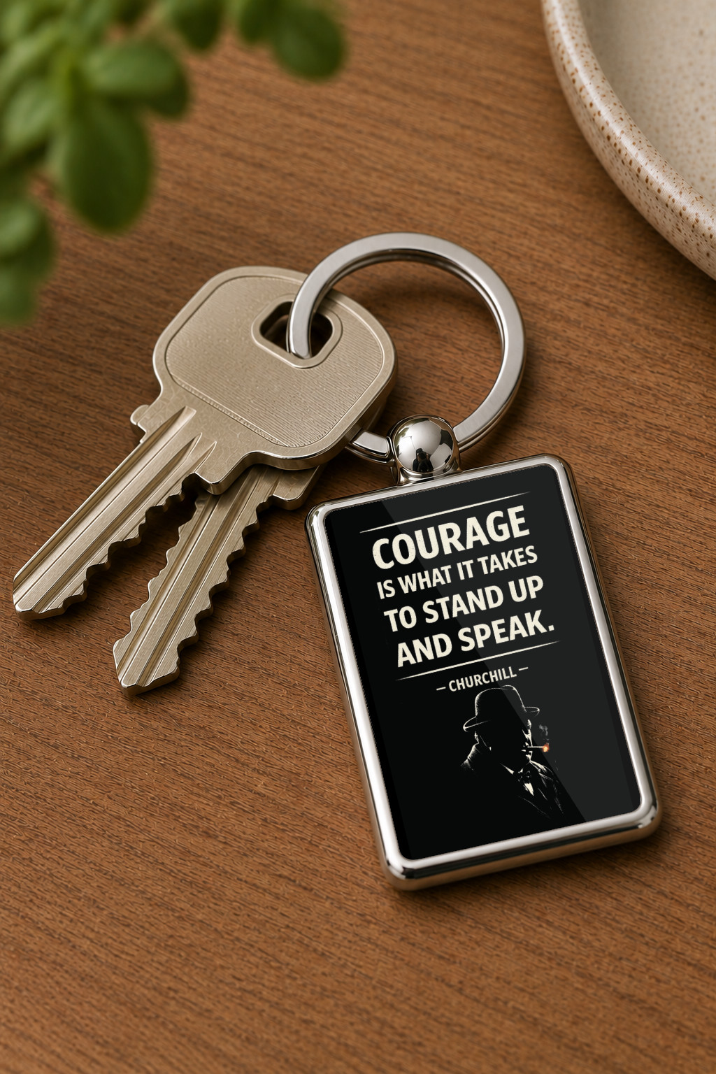 Courage Is What It Takes To Stand Up And Speak Keyring, Churchill Quote Double Sided Metal Keychain, Inspirational Gift - Image 2