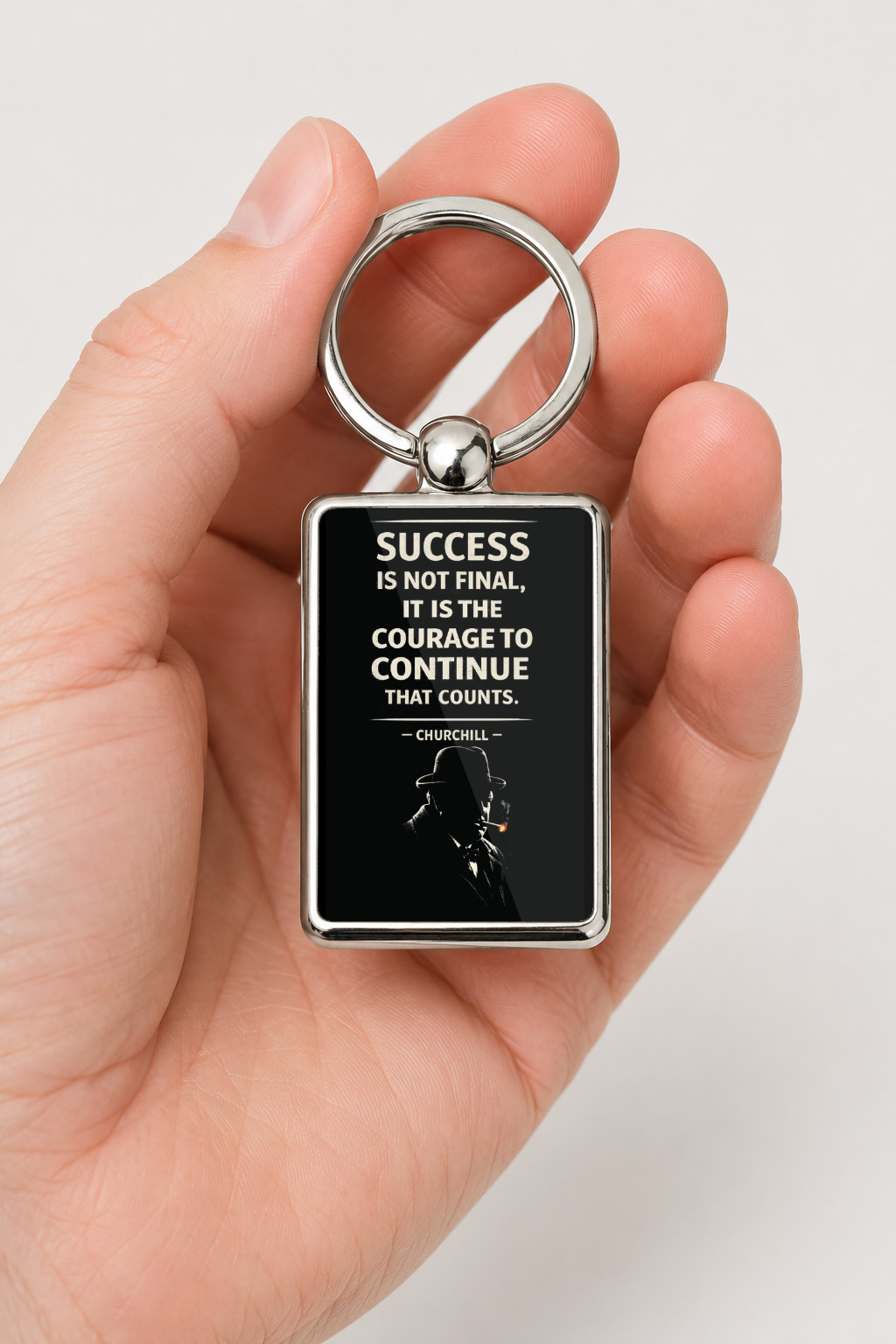 Success Is Not Final Keyring Double Sided Metal Keychain, Churchill Quote Gift, Motivational Keepsake, Inspirational Gift - Image 2