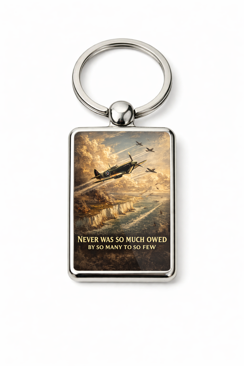 Battle of Britain Tribute Keyring Double Sided Metal Keychain, Never Was So Much Owed Gift, RAF Spitfire Memorial - Image 4