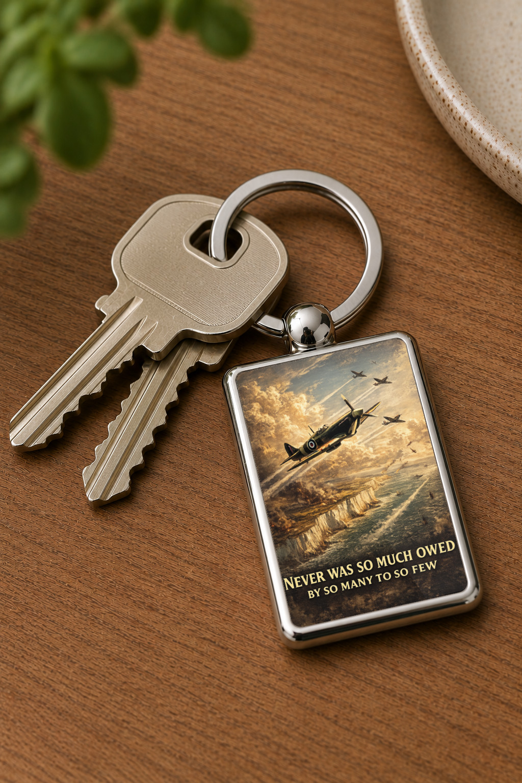 Battle of Britain Tribute Keyring Double Sided Metal Keychain, Never Was So Much Owed Gift, RAF Spitfire Memorial - Image 3