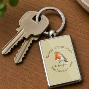 Robin Memorial Keyring Double Sided Metal Keychain, Robins Appear When Loved Ones Are Near Gift, Sympathy Remembrance Keepsake