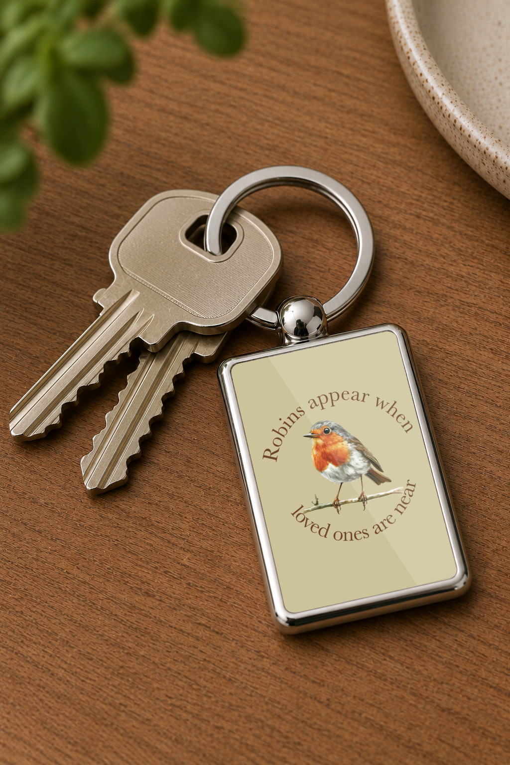 Robin Memorial Keyring Double Sided Metal Keychain, Robins Appear When Loved Ones Are Near Gift, Sympathy Remembrance Keepsake