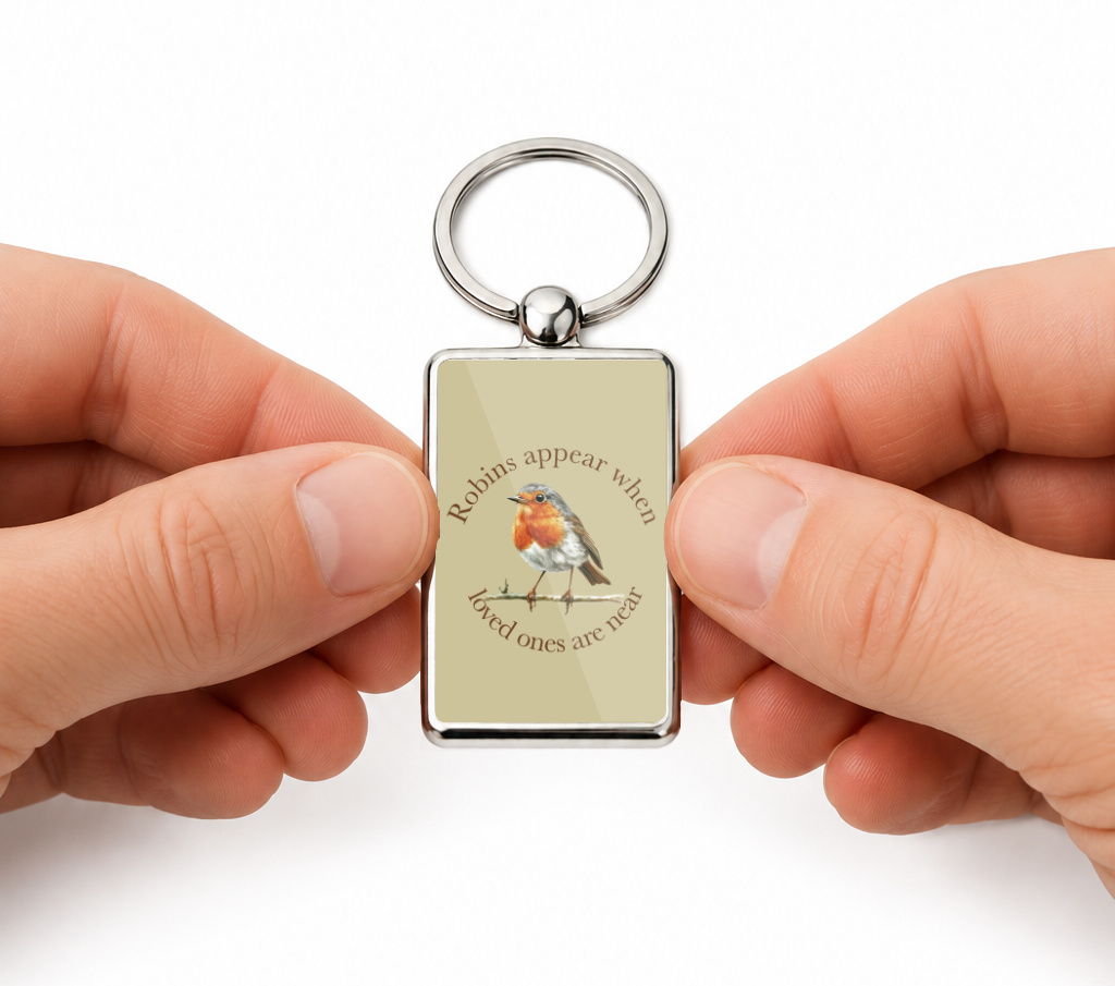 Robin Memorial Keyring Double Sided Metal Keychain, Robins Appear When Loved Ones Are Near Gift, Sympathy Remembrance Keepsake - Image 3