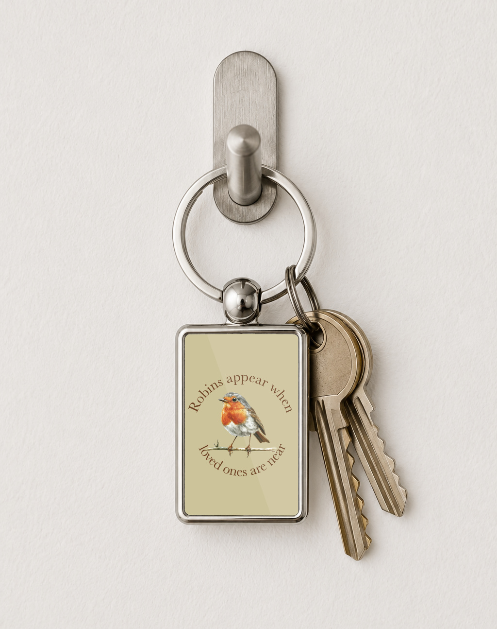 Robin Memorial Keyring Double Sided Metal Keychain, Robins Appear When Loved Ones Are Near Gift, Sympathy Remembrance Keepsake - Image 2