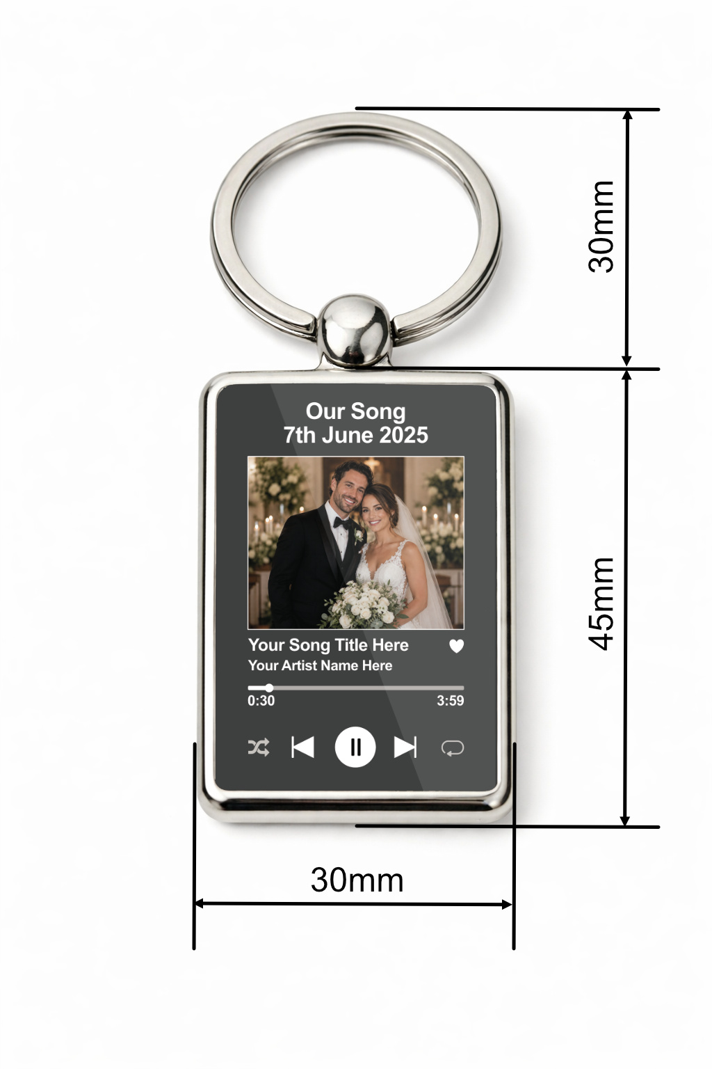 Personalised Wedding Song Keyring, Custom Photo Music Player Keychain, First Dance Song Gift, Double Sided Metal Keyring - Image 7