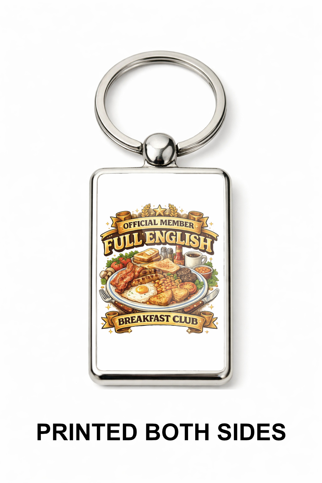 Full English Breakfast Club Metal Keyring, Funny Food Lover Gift, English Breakfast Keychain, Fry Up Gift, Printed Both Sides - Image 3