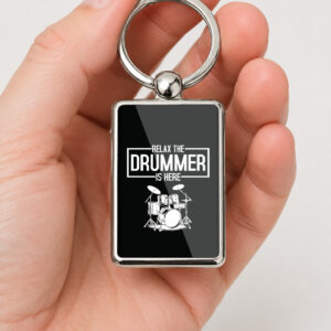 Relax The Drummer Is Here Metal Keyring, Drummer Gift, Drum Kit Keychain, Musician Gift, Drumming Gift for Him, Band Gift