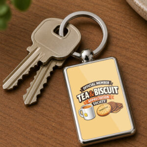 Tea & Biscuit Appreciation Society Metal Keyring, Funny Tea Lover Gift, Biscuit Lover Keychain, British Gift, Tea Gift for Her