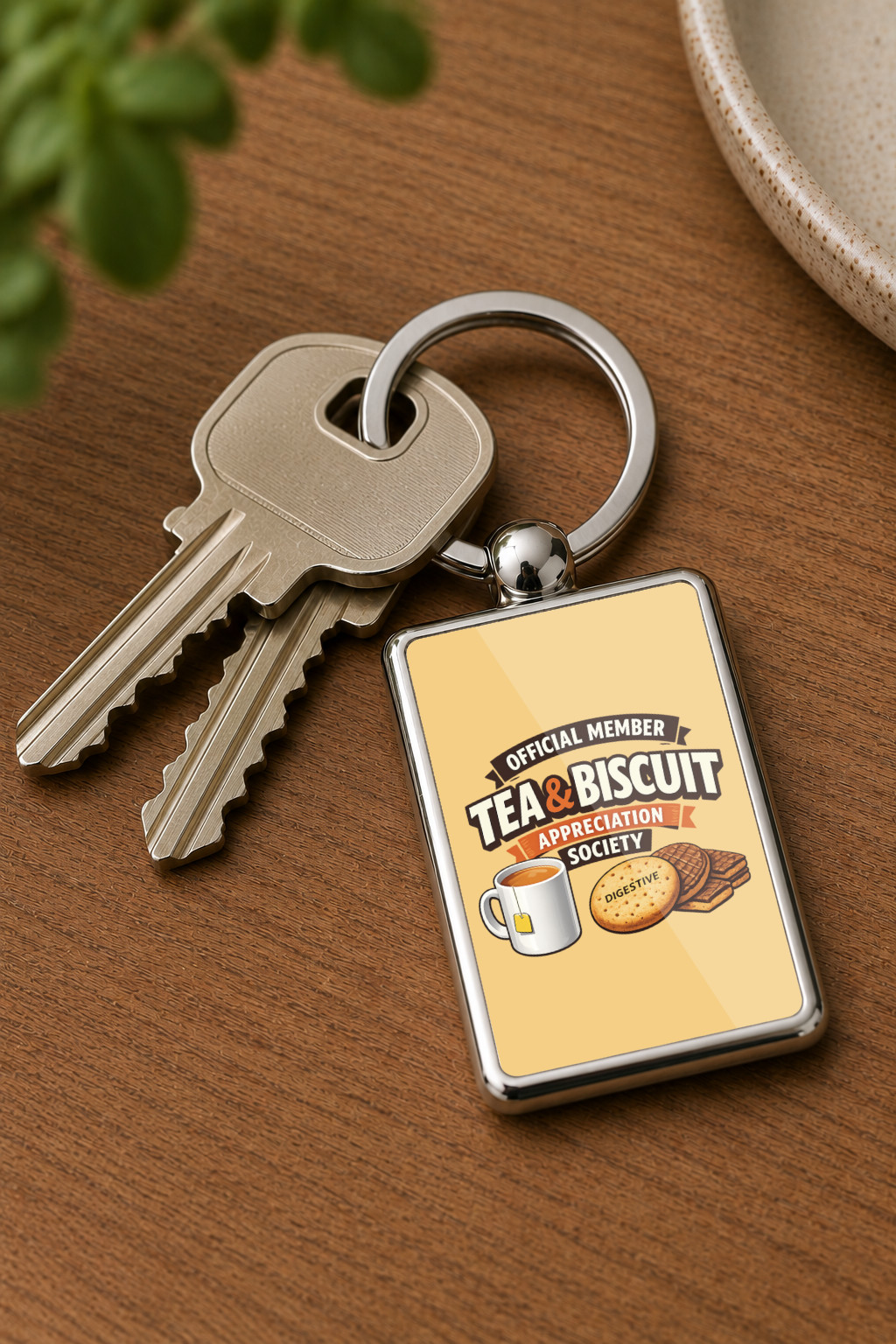 Tea & Biscuit Appreciation Society Metal Keyring, Funny Tea Lover Gift, Biscuit Lover Keychain, British Gift, Tea Gift for Her