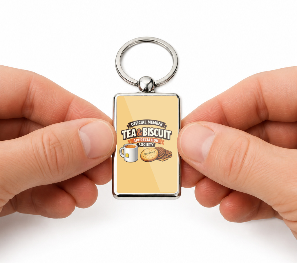 Tea & Biscuit Appreciation Society Metal Keyring, Funny Tea Lover Gift, Biscuit Lover Keychain, British Gift, Tea Gift for Her - Image 2