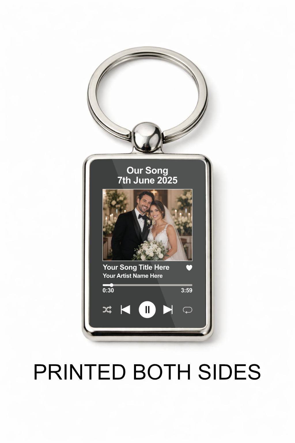 Personalised Wedding Song Keyring, Custom Photo Music Player Keychain, First Dance Song Gift, Double Sided Metal Keyring - Image 4