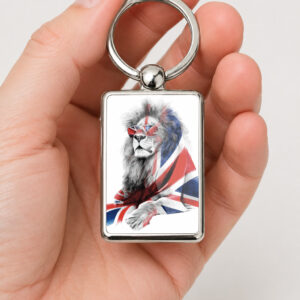 British Lion Metal Keyring, Union Jack Lion Keychain, UK Patriotic Gift, Lion Art Key Ring, England Gift, Gift for Him