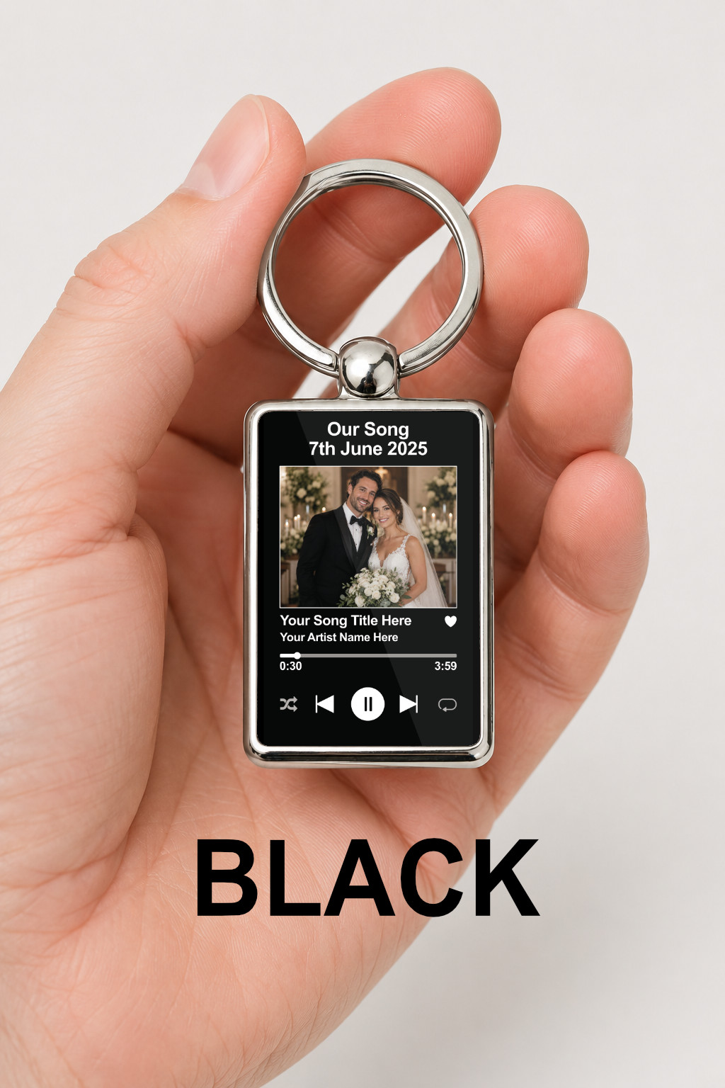 Personalised Wedding Song Keyring, Custom Photo Music Player Keychain, First Dance Song Gift, Double Sided Metal Keyring - Image 8