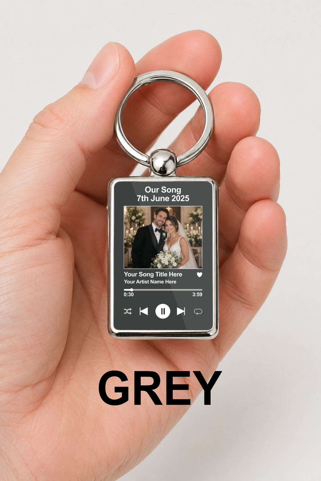 Personalised Wedding Song Keyring, Custom Photo Music Player Keychain, First Dance Song Gift, Double Sided Metal Keyring - Image 9