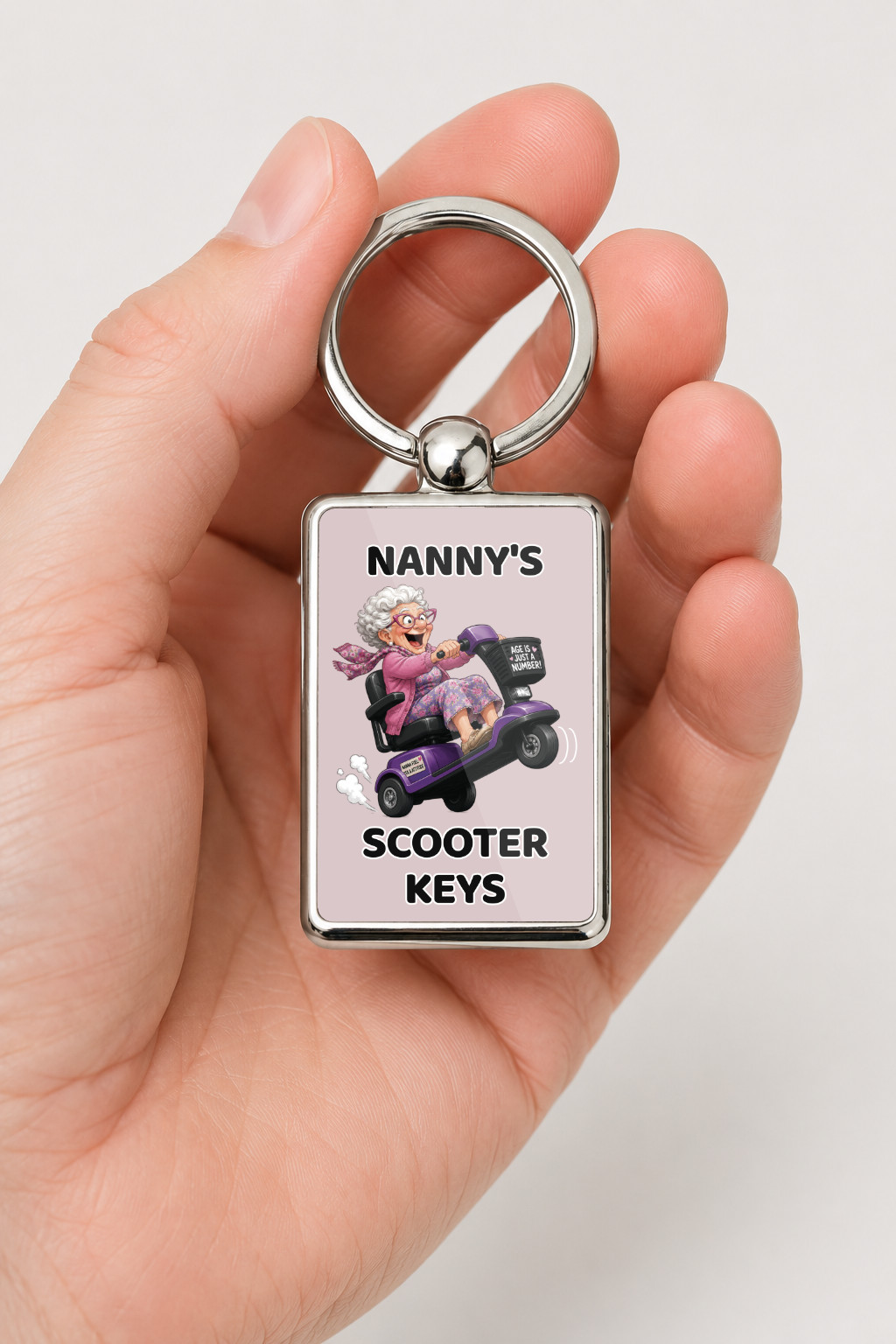 Personalised Nanny Scooter Keyring, Funny Mobility Scooter Gift for Nan, Custom Message Keychain, Nanny Birthday Gift