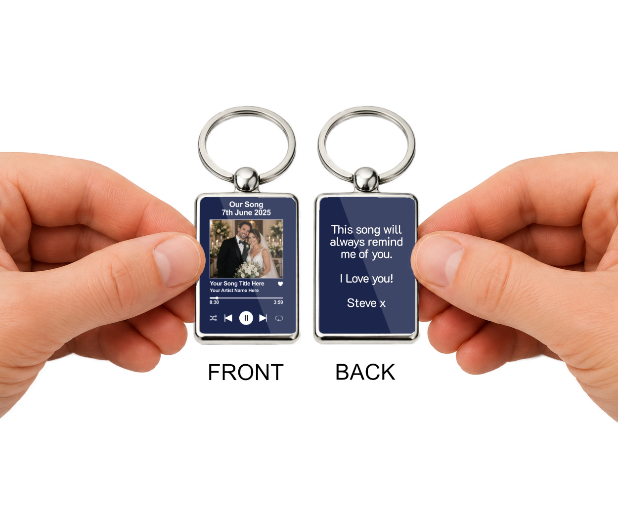 Personalised Wedding Song Keyring, Custom Photo Music Player Keychain, First Dance Song Gift, Double Sided Metal Keyring - Image 6