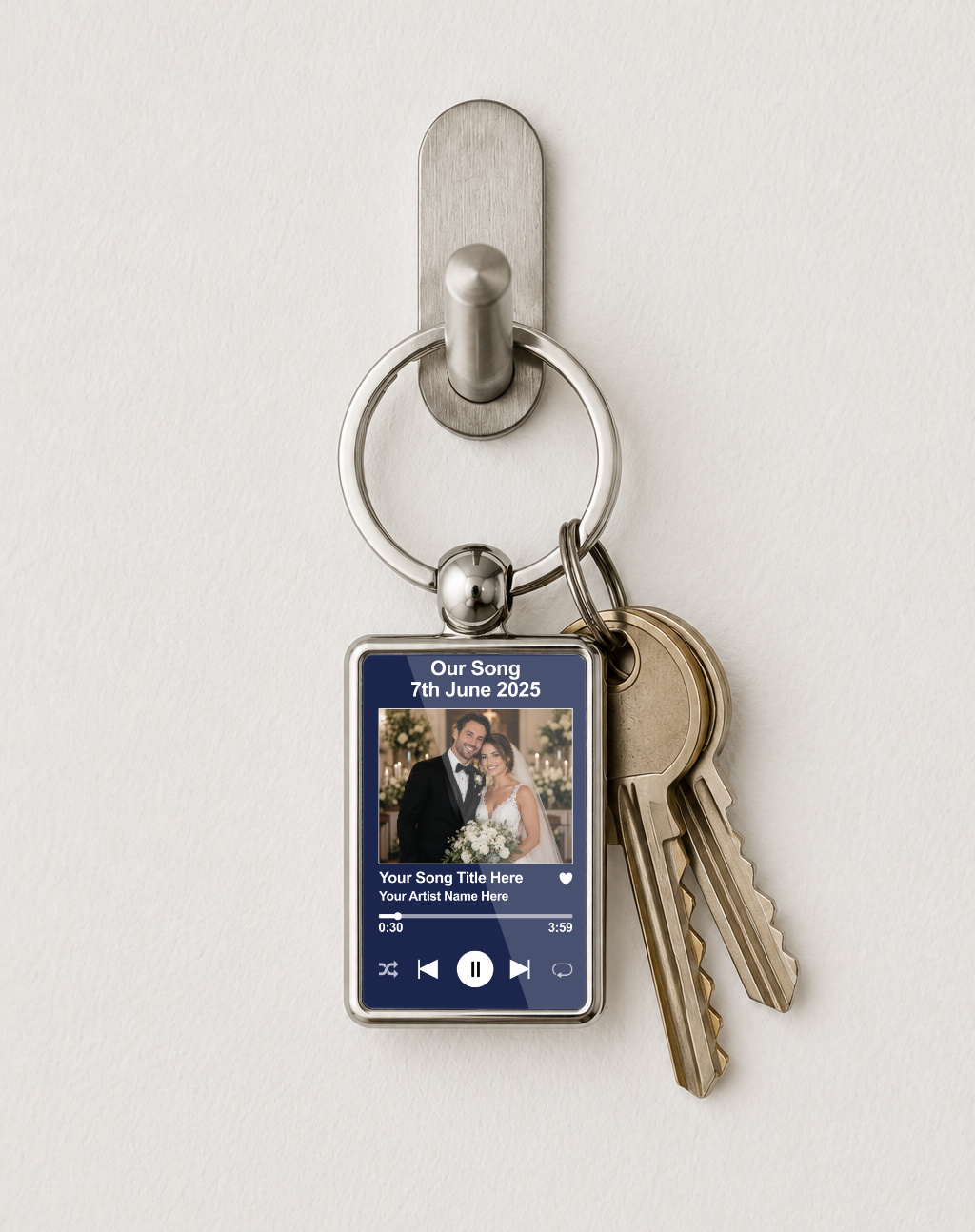Personalised Wedding Song Keyring, Custom Photo Music Player Keychain, First Dance Song Gift, Double Sided Metal Keyring